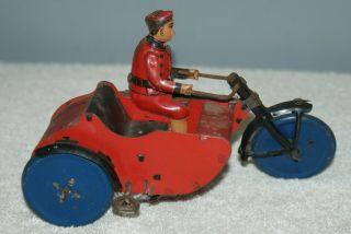 TIN LITHO MARX WIND UP INDIAN MOTORCYCLE AND SIDE CAR,  VERY OLD 1920 ' s ? 2