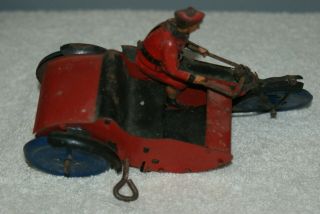 TIN LITHO MARX WIND UP INDIAN MOTORCYCLE AND SIDE CAR,  VERY OLD 1920 ' s ? 6