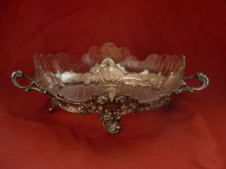 Antique French Silvered Pewter,  Etched Crystal Table Center Piece