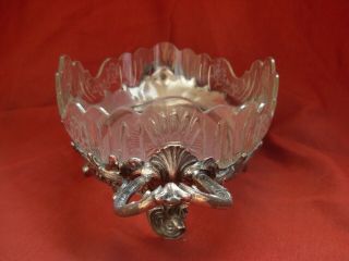 ANTIQUE FRENCH SILVERED PEWTER,  ETCHED CRYSTAL TABLE CENTER PIECE 2