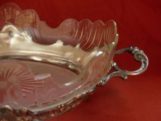 ANTIQUE FRENCH SILVERED PEWTER,  ETCHED CRYSTAL TABLE CENTER PIECE 6