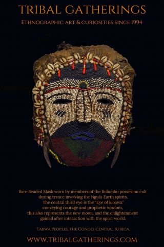 Exceedingly Rare Tabwa Beaded Possession Cult Mask,  African Art