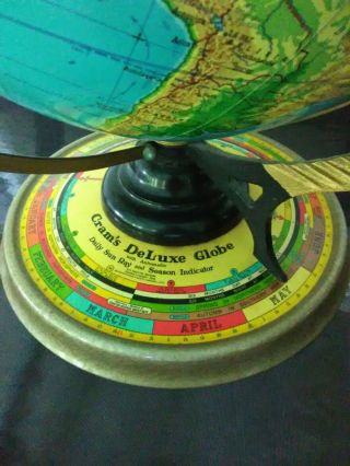 1936 Cram ' s Terrestrial DeLuxe Globe Rotating Daily Sun Ray & Season Indicator 2