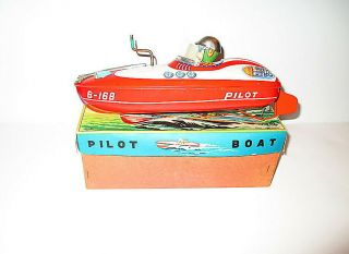1950 ' s Tin Wind - Up Cragstan/Bandai Pilot Boat Made in Japan - 2
