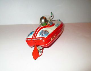 1950 ' s Tin Wind - Up Cragstan/Bandai Pilot Boat Made in Japan - 3
