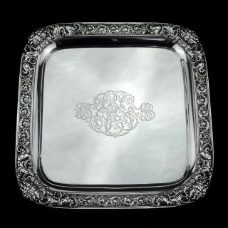 Rare Tiffany & Co.  Solid Sterling Silver Chrysanthemum Square Tray / Salver
