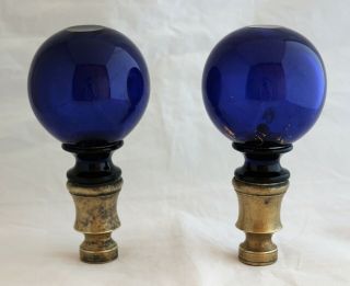 Antique Pair French Glass Crystal Newel Post Finial Boule Escalier Stair Ball