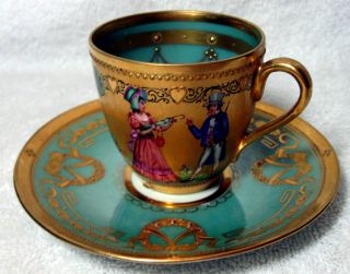 Ambrosius Lamm Dresden Antique Hand Painted Courting Couple Cup & Saucer