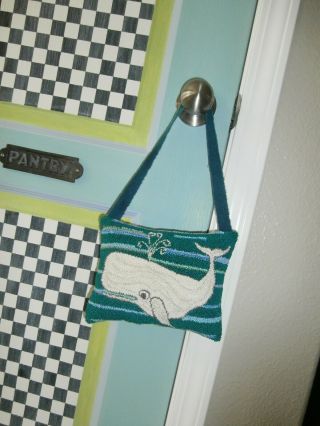 Primitive Punch Needle " Whale In The Depths " Cupboard - Doorknob Hanging Pillow