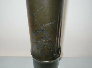 ARTISTIC Fine MUSEUM QUALITY Japanese BRONZE Bamboo VASE Inlaid SILVER has SPOTS 2