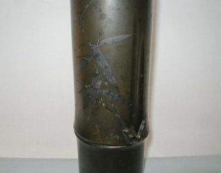 ARTISTIC Fine MUSEUM QUALITY Japanese BRONZE Bamboo VASE Inlaid SILVER has SPOTS 8