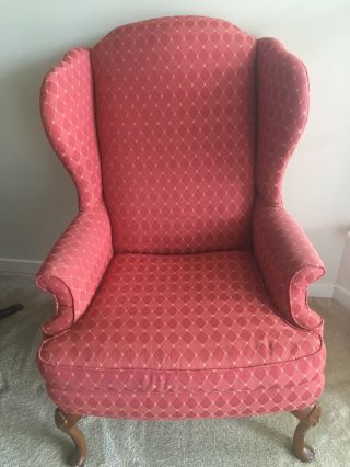 Newly Reupholstered Pair (2) Of Wingback Chairs Rose & Gold Diamond Fabric