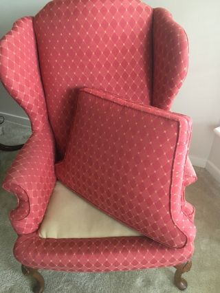 Newly Reupholstered Pair (2) of Wingback Chairs Rose & Gold Diamond Fabric 6