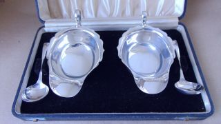 Lovely Vintage Pair Sterling Silver Sauce Boats & Ladles 1939,  Boxed