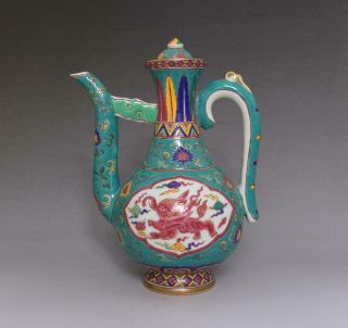 Old Large Rare Chinese Porcelain Cloisonne Teapot Xuande Marked 23cm (e170)