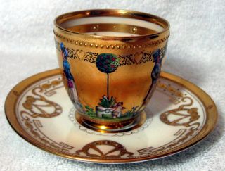 Ambrosius Lamm Dresden Antique Gold Hand Painted Courting Couple Cup & Saucer 2