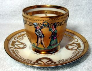 Ambrosius Lamm Dresden Antique Gold Hand Painted Courting Couple Cup & Saucer 3