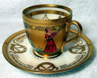 Ambrosius Lamm Dresden Antique Gold Hand Painted Courting Couple Cup & Saucer 4