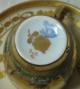 Ambrosius Lamm Dresden Antique Gold Hand Painted Courting Couple Cup & Saucer 6