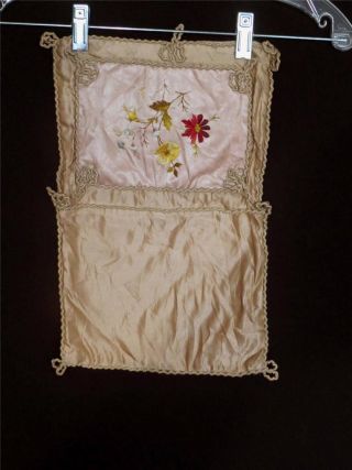 Very Rare French Antique Silk Hand Embroidered Victorian Book Cover 9 " X 15 "