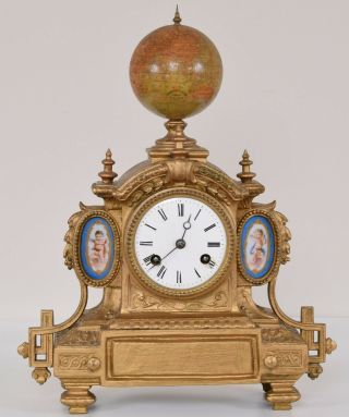 Eugene Farcot Rotating Terrestrial Globe Clock Paris 1870 Emile Bertaux Gilt