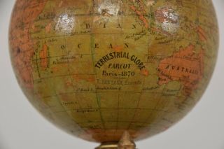 Eugene Farcot Rotating Terrestrial Globe Clock Paris 1870 Emile Bertaux Gilt 3