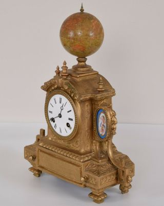 Eugene Farcot Rotating Terrestrial Globe Clock Paris 1870 Emile Bertaux Gilt 5