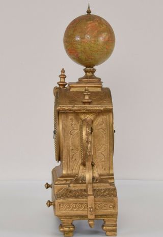 Eugene Farcot Rotating Terrestrial Globe Clock Paris 1870 Emile Bertaux Gilt 7