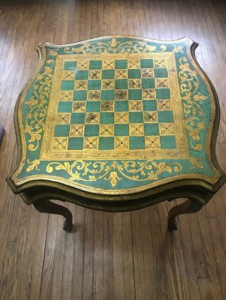 Vintage Italian Games Table Florentine Style 20thc Chess Checkers Cards Bridge