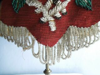 Rare Small Antique Beadwork Needlework Table Top Face/Fire Screen on Stand 10