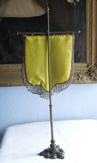 Rare Small Antique Beadwork Needlework Table Top Face/Fire Screen on Stand 2