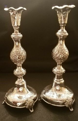 Russian Silver Shabbos Candlesticks Circa 1886