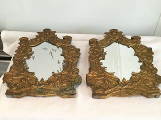 Small French Antique Repousse Gilt Metal Framed Mirrors,  Putti,  Cherub 2