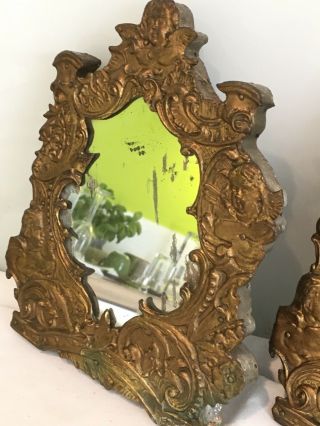 Small French Antique Repousse Gilt Metal Framed Mirrors,  Putti,  Cherub 4