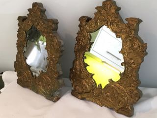 Small French Antique Repousse Gilt Metal Framed Mirrors,  Putti,  Cherub 5