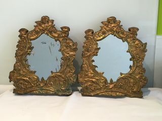 Small French Antique Repousse Gilt Metal Framed Mirrors,  Putti,  Cherub 6