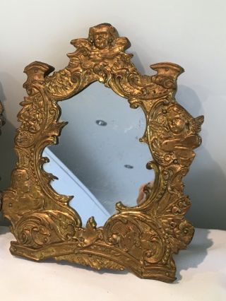 Small French Antique Repousse Gilt Metal Framed Mirrors,  Putti,  Cherub 8