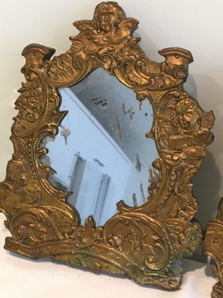Small French Antique Repousse Gilt Metal Framed Mirrors,  Putti,  Cherub 9