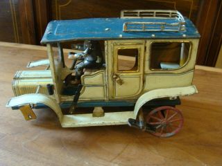 Antique Tin Limousine Taxi Wind Up Car By Carette Germany Tin 8.  5 " Rare