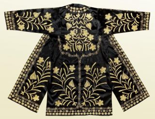 Stunning Uzbek Gold Silk Embroidered Robe Chapan From Bukhara A7606