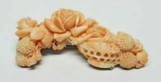 Antique Japanese Meiji 14k Gold Carved Angel Skin Coral S.  P.  M Brooch Obidome 17g