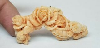 Antique Japanese Meiji 14k Gold Carved Angel Skin Coral S.  P.  M Brooch Obidome 17g 2