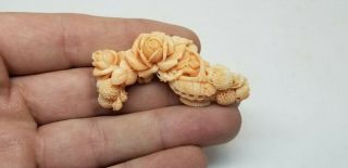 Antique Japanese Meiji 14k Gold Carved Angel Skin Coral S.  P.  M Brooch Obidome 17g 3