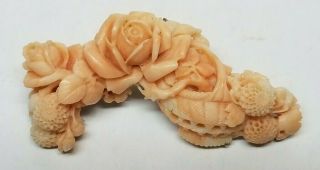 Antique Japanese Meiji 14k Gold Carved Angel Skin Coral S.  P.  M Brooch Obidome 17g 7