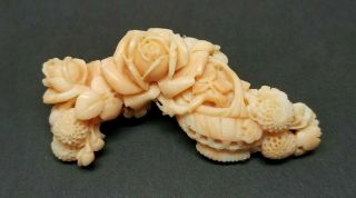 Antique Japanese Meiji 14k Gold Carved Angel Skin Coral S.  P.  M Brooch Obidome 17g 8