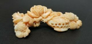 Antique Japanese Meiji 14k Gold Carved Angel Skin Coral S.  P.  M Brooch Obidome 17g 9