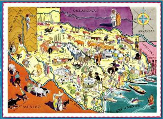 1932 Rare Antique Animated Texas State Map Berta Hader Picture Map Ebh 6730