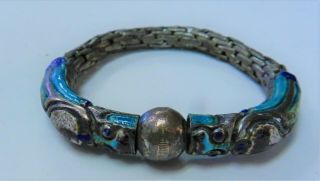 Antique Chinese Enamel & Mesh Bracelet,  Dragons,  Early 20thc