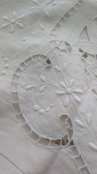 DIVINE ANTIQUE FRENCH EMBROIDERED LINEN TABLECLOTH CROWNS OF A COUNTESS c1890 11