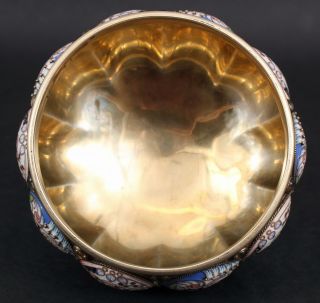 Antique Russian Moscow 88 Silver & Gilt,  Shaded Floral Enamel w/ Stones Bowl 10